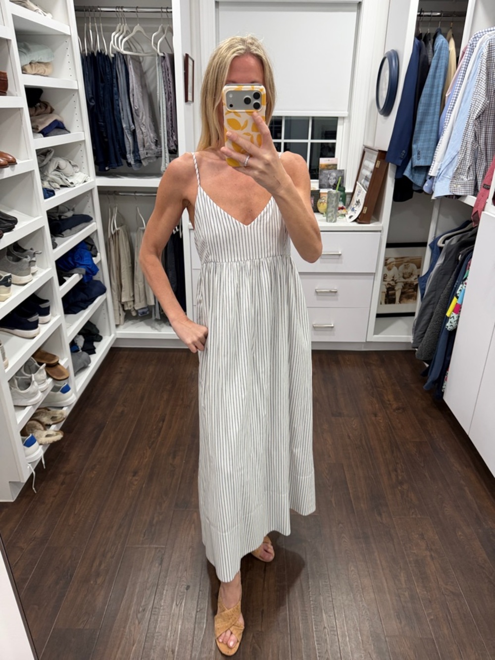 Jenni Kayne Striped White and Gray Maxi Sundress with Spaghetti Straps XS